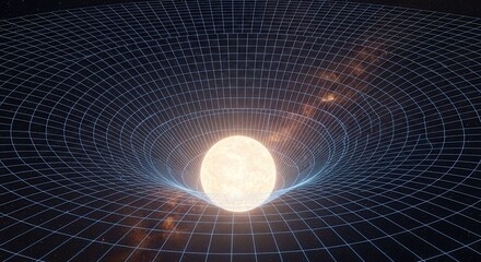Stunning visualization of a massive celestial body warping spacetime, illustrating gravity's profound influence on the universe's fabric, perfect for science and educational projects.