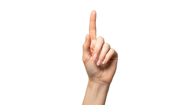 Female hand pointing upwards Isolated on transparent background, png showing direction or making a selection