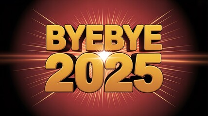 Bye Bye 2025 new year greeting on red background with light