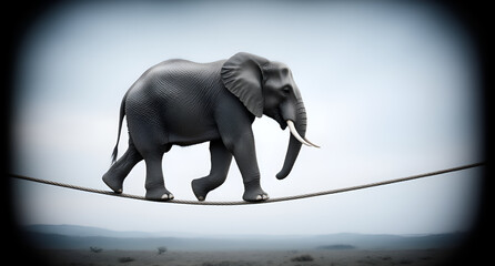 Obraz premium Elephant Balancing on Rope