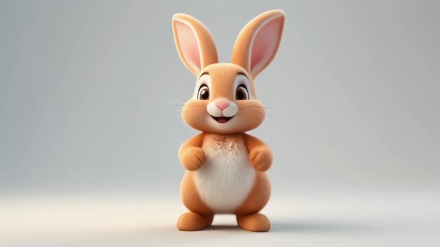 Happy Cute Cartoon Rabbit or Easter Bunny Hopping and Dancing on a White Studio Background Video