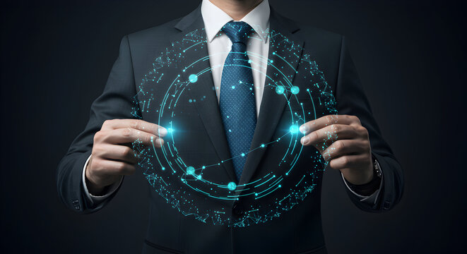 Businessman Interacting with Digital Network Globe