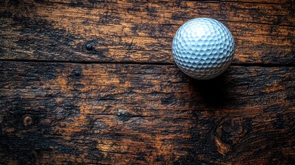 Golf ball on rustic wooden surface. (1)