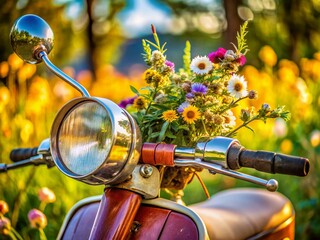 Freedom on Two Wheels: Macro Shot of Scooter Details Symbolizing Carefree Travel