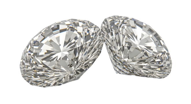 Two brilliant cut diamonds isolated on transparent background