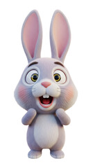 Obraz premium Adorable cartoon bunny with big eyes and open mouth standing upright full body shot