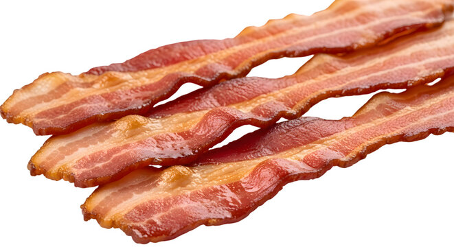 Several strips of raw bacon isolated on transparent background