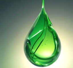 Macro shot of luminous green biofuel droplet suspended