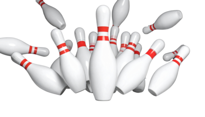 Collection of Two Bowling Ball Hitting Pin Designs isolated on transparent background