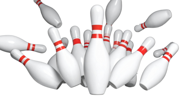 Collection of Two Bowling Ball Hitting Pin Designs isolated on transparent background