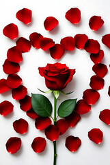 Romantic Red Rose with Heart-Shaped Petals on White Background &ndash; Symbol of Love.