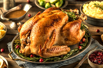 Golden Roasted Thanksgiving Turkey with Sides Holiday Dinner Celebration Feast