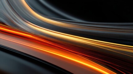 Glowing orange glass gradient tones on a black backdrop. The composition features a smooth, shiny surface with a sense of motion and depth.