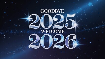 Goodbye 2025 welcome 2026 new year celebration with starry background
