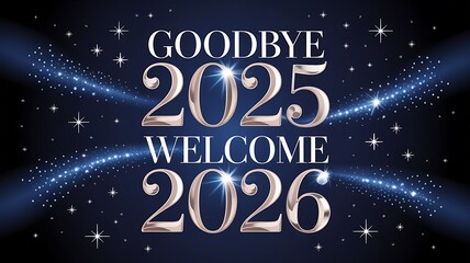 Goodbye 2025 welcome 2026 new year celebration with starry background