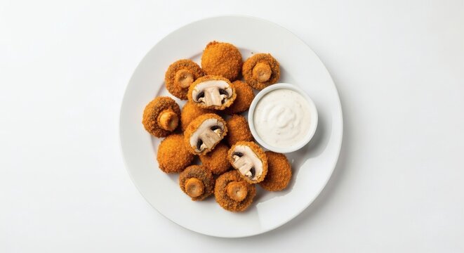 Fried mushrooms on white plate
