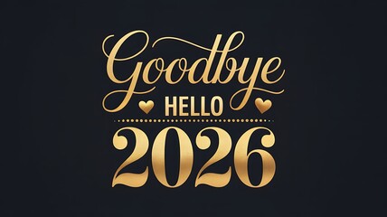 Goodbye 2026 hello new year golden text on black background