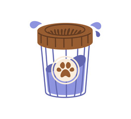 Dog Paw Cleaner Container. Easily clean muddy or dirty paws after walks, keep home clean, pet hygiene products, grooming supplies. Isolated Flat Vector Illustration