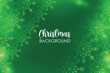 Green Christmas Background with Glowing Snowflakes