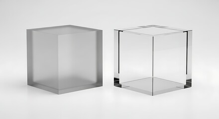Two Transparent Cubes - Frosted and Clear Glass Objects.
