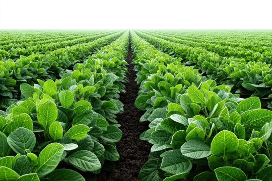 Cultivated Landscape: An expansive agricultural field stretches to the horizon, the rows of lush, green crops creating a sense of order and abundance.