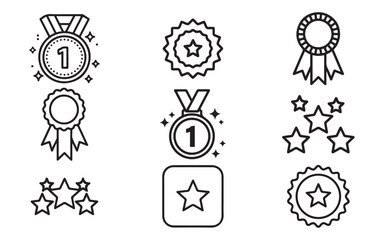 Award Icons Set | Medal, Badge & Star Rating Vector | Achievement & Trophy Line Icons