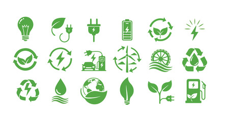 Eco Energy Icons Set | Renewable Energy Vector | Green Power & Sustainability Symbols
