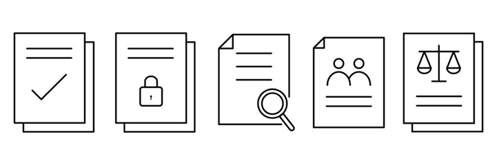 Document & File Management Line Icons Set, Legal, Profile & Checklist Document Icons. 