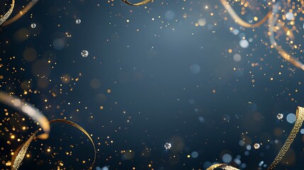 Elegant background with golden ribbons and sparkling lights for celebration or festive event decoration