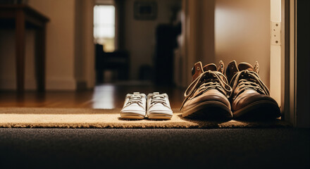 Parent and Child Shoes Symbolizing Family Gap