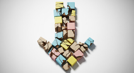 Cracked Wooden Arrow Pointing Down Representing Declining Population