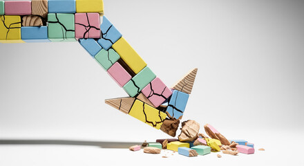 Falling Arrow Made of Toy Blocks Symbolizing Birth Decline