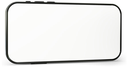 Obraz premium 3D Horizontal smartphone mockup with white screen. Black mobile phone isolated on white background. Landscape phone. 3d png illustration