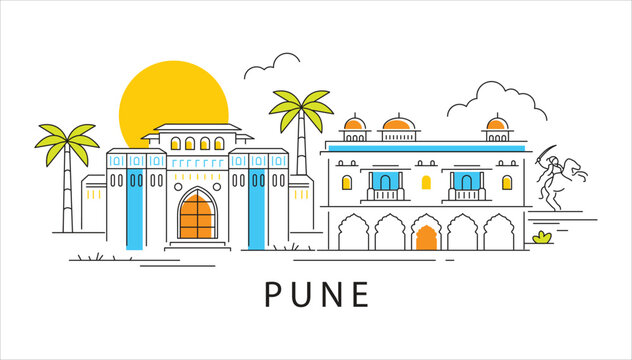 Vibrant Digital Artwork Showcasing Iconic Pune Landmarks
