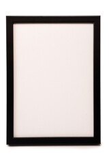 Black empty photo frame isolated on white background.