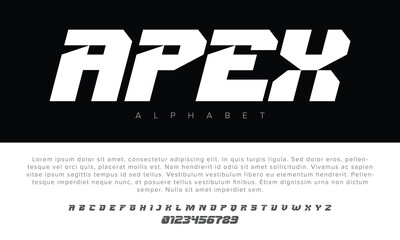 Apex modern urban font with futuristic minimal design for logos, music, sports, and digital typography.