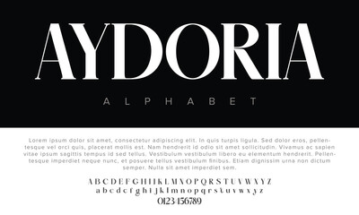 Aydoria modern urban font with futuristic minimal design for logos, music, sports, and digital typography.