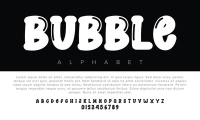 Bubble typeface font with futuristic minimal design for logos, music, sports, and digital typography.