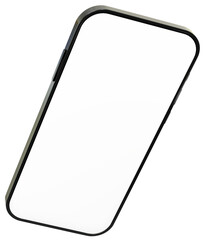 3D Horizontal smartphone mockup with white screen. Black mobile phone isolated on white background. Landscape phone. 3d png illustration