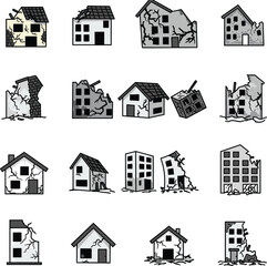 Building, House, Apartment, Damage, Collapse, Crack, Broken, Structure, Architecture, Disaster, Earthquake, Ruin, Vector, Outline, Illustration