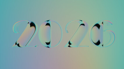 Transparent 2026 Typography with Abstract Gradient. 3d rendering illustration not AI
