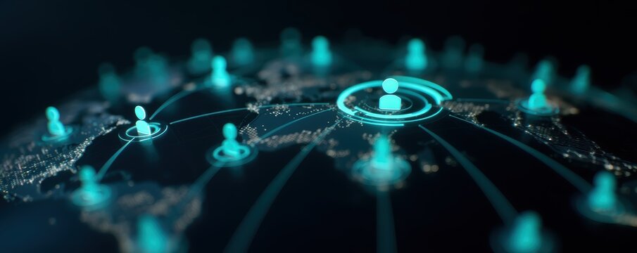 digital banking AI personalization. Digital network connecting users with glowing nodes and data streams.