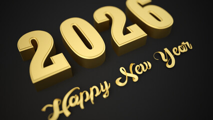 Elegant New Year 2026 background with golden numbers on dark backdrop.  Holiday greetings, banners, posters, and seasonal advertising. 3d rendering illustration not AI