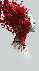 A woman covered in rose petals. Mother's Day. An evocative image.