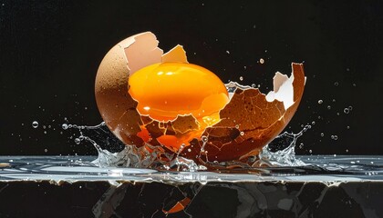 broken egg on black background