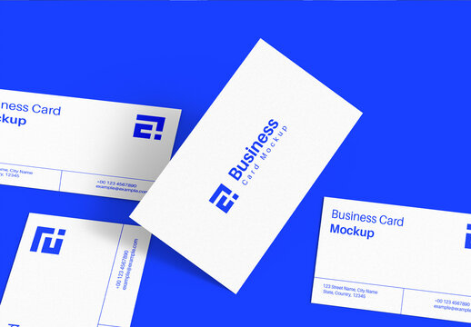 Minimalist White Business Card Mockup on Bright Blue Background
