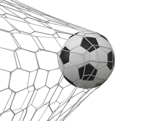 Soccer ball hitting goal isolated on transparent background