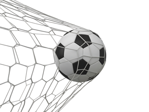 Soccer ball hitting goal isolated on transparent background