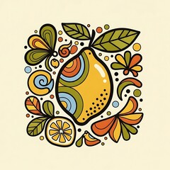 Vibrant Lemon Art - A Colorful and Whimsical Citrus Illustration.