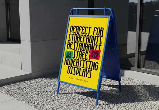 Metal A-Frame Sidewalk Sign Mockup PSD for Advertising